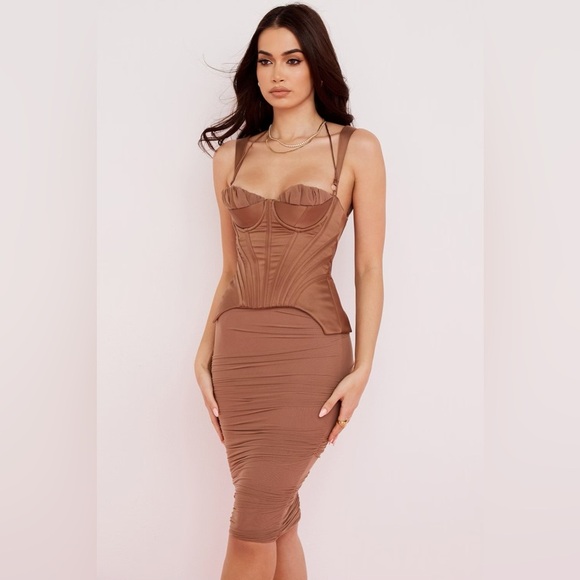 House of CB Talya Toffee Corset Midi Dress, XS - Picture 6 of 7